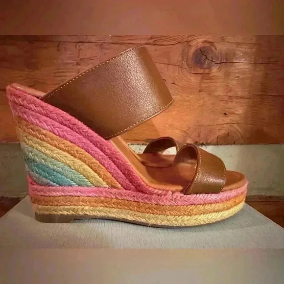 Kurt Geiger London Womens Ariana Platform Wedge Slide Sandals 40 Tan Leather 9.5 - Picture 1 of 6